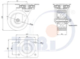 Koło aluminiowo-poliuretanowe 100 mm w obudowie skrętnej A12PW, rysunek techniczny z wymiarami