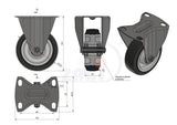 Koło aluminiowo-gumowe 100 mm w obudowie stałej A13G, rysunek techniczny z wymiarami