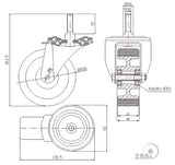 Koło aluminiowo-poliuretanowe 100 mm w obudowie z trzpieniem M10x35 A14P*M10, rysunek techniczny z wymiarami