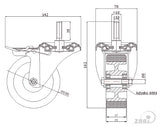 Koło aluminiowo-poliuretanowe 100 mm w obudowie z trzpieniem M10x35 i hamulcem A16PH*M10, rysunek techniczny
