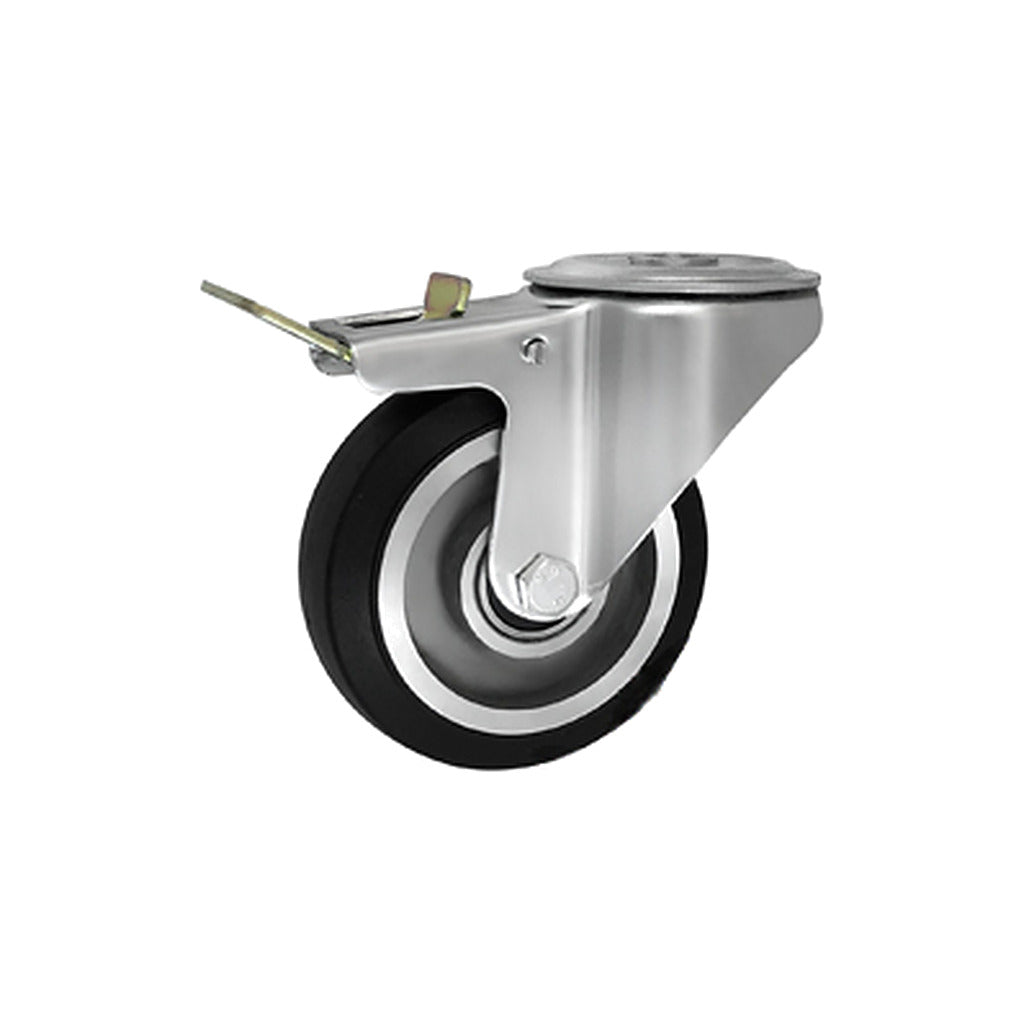 Koło aluminiowo-gumowe 100 mm w obudowie z otworem i hamulcem A17GH