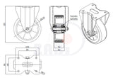 Koło aluminiowo-poliuretanowe 125 mm w obudowie stałej A23PW, rysunek techniczny z wymiarami