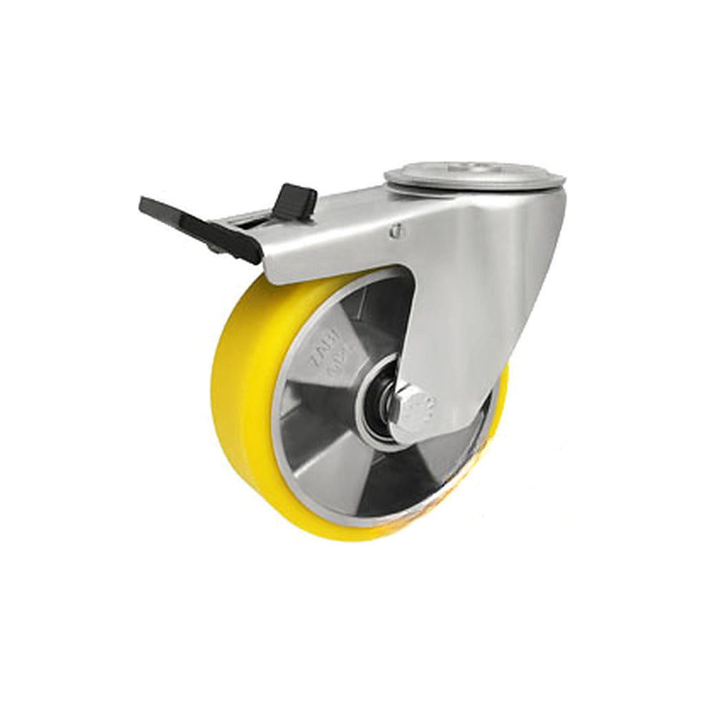 Koło aluminiowo-poliuretanowe 125 mm w obudowie z otworem i hamulcem A27MPH