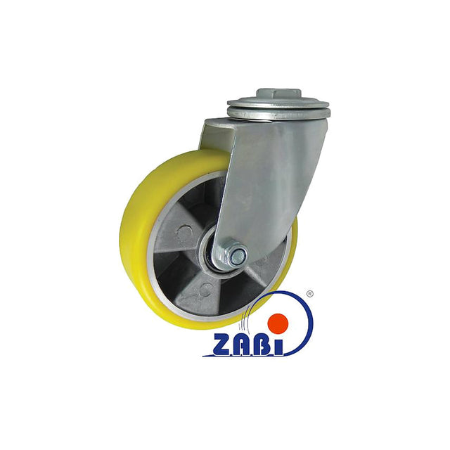 Koło aluminiowo-poliuretanowe 125 mm w obudowie skrętnej z otworem A27PW