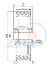 Koło aluminiowo-poliuretanowe 160 mm otwór 20 mm A40P, rysunek techniczny z wymiarami