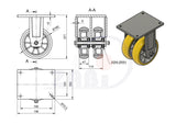 Koło aluminiowo-poliuretanowe 160 mm w obudowie stałej spawanej A43PRD2, rysunek techniczny z wymiarami