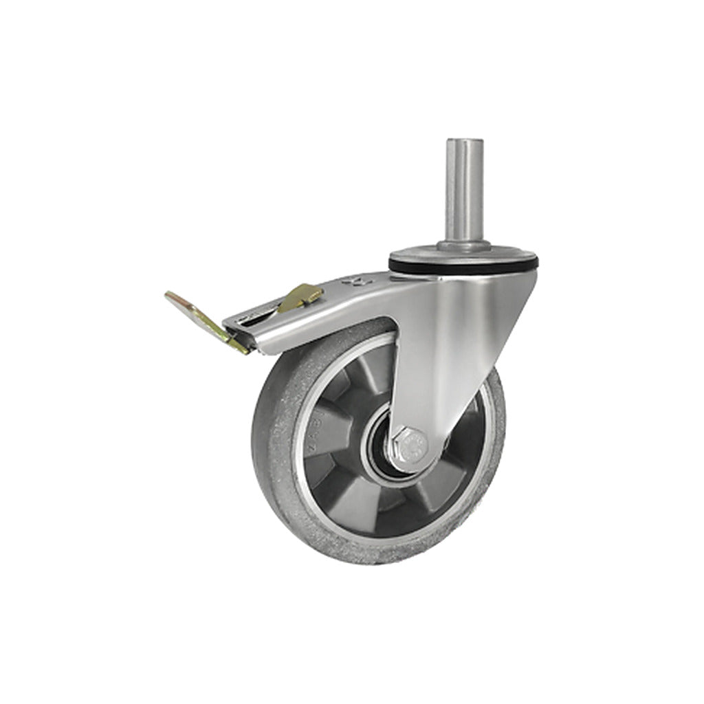 Koło aluminiowo-gumowe 160 mm w obudowie z trzpieniem ø25x65 i hamulcem A46GSH*25