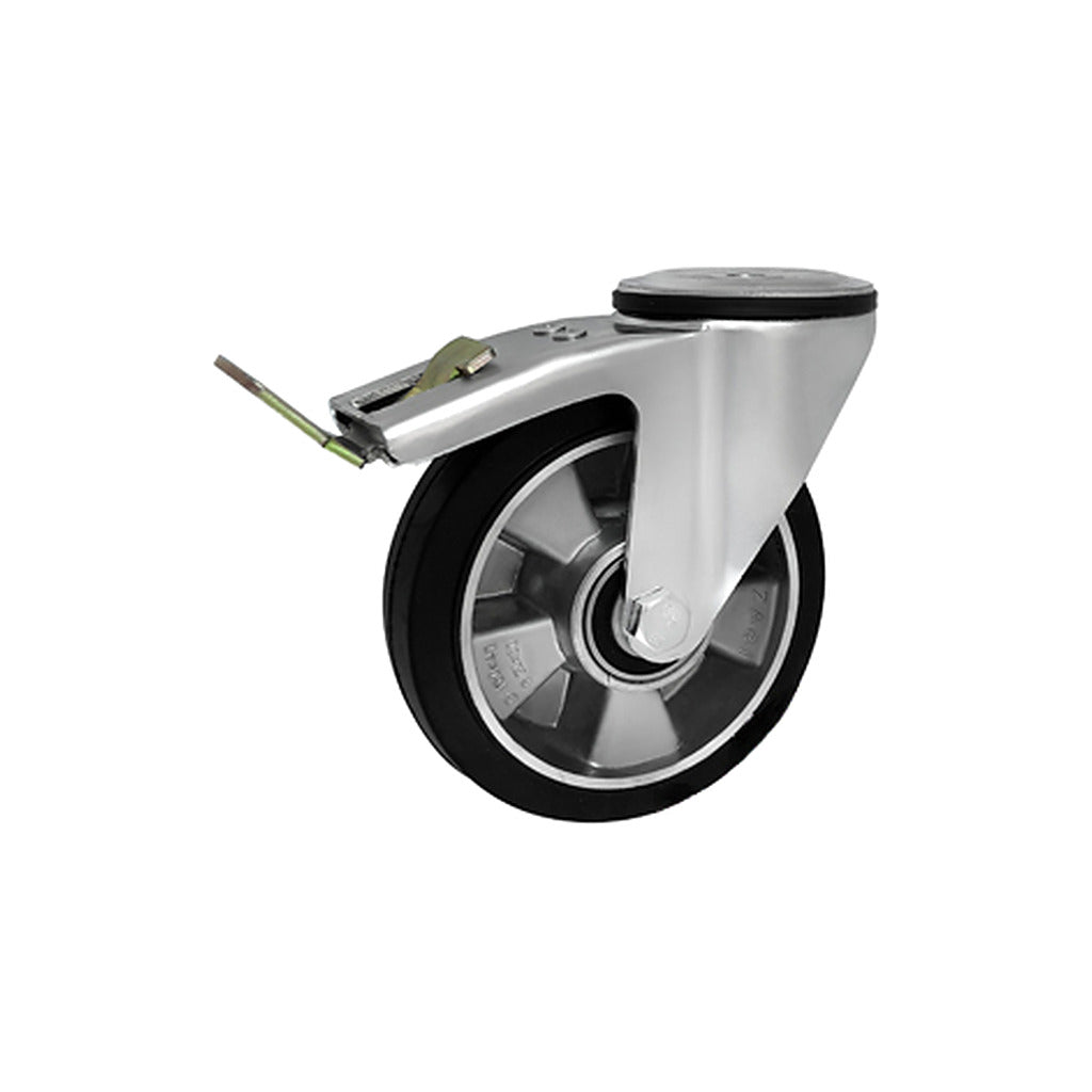 Koło aluminiowo-gumowe 160 mm w obudowie z otworem i hamulcem A47GH