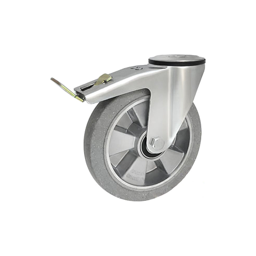 Koło aluminiowo-gumowe 200 mm w obudowie z otworem i hamulcem A67GSH