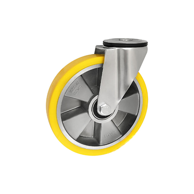 Koło aluminiowo-poliuretanowe 200 mm w obudowie skrętnej z otworem A67P