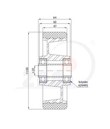 Koło aluminiowo-poliuretanowe 150 mm otwór 20 mm A70P, rysunek techniczny z wymiarami