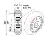 Koło aluminiowo-poliuretanowe 75 mm otwór 8 mm A75P, rysunek techniczny z wymiarami