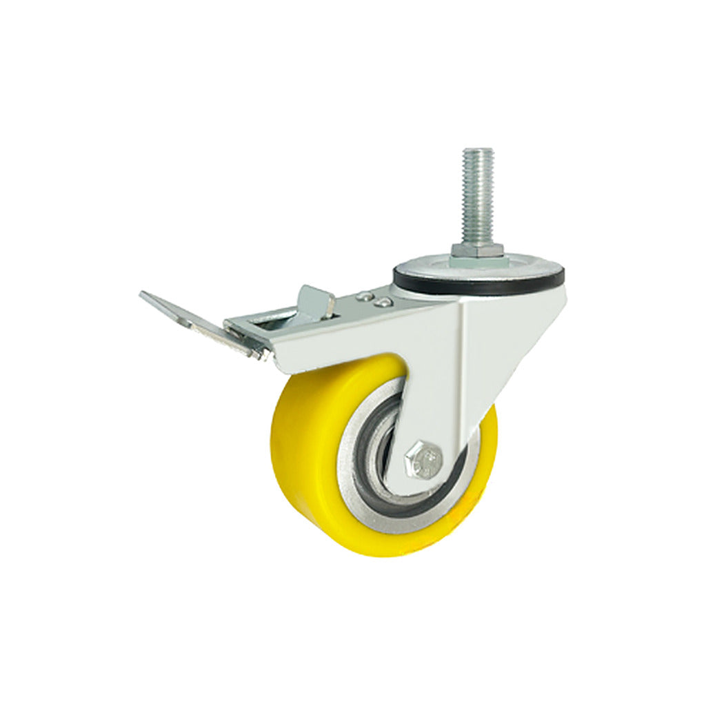 Koło aluminiowo-poliuretanowe 80 mm w obudowie z trzpieniem M12x35 i hamulcem A7PH*M12