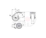 Koło aluminiowo-gumowe 80 mm w obudowie skrętnej z otworem A8G/10, rysunek techniczny z wymiarami
