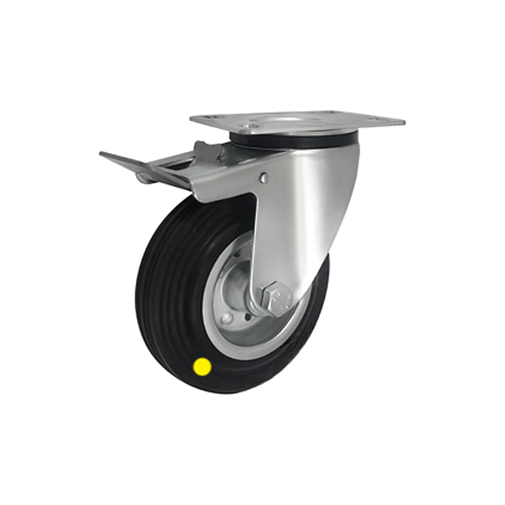 Koło elektrostatyczne metalowo-gumowe 125 mm w obudowie skrętnej z hamulcem 25MH-AS