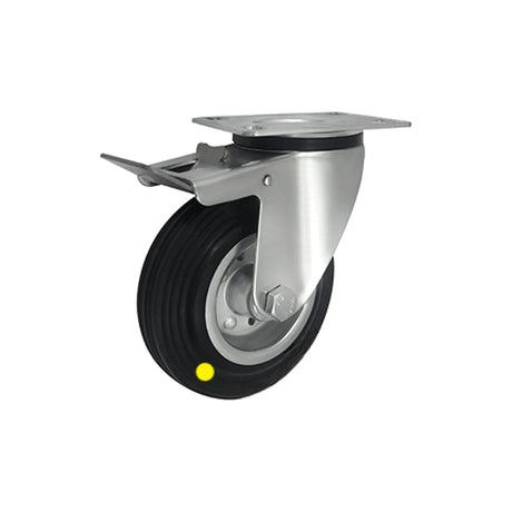 Koło elektrostatyczne metalowo-gumowe 125 mm w obudowie skrętnej z hamulcem 25MH-AS