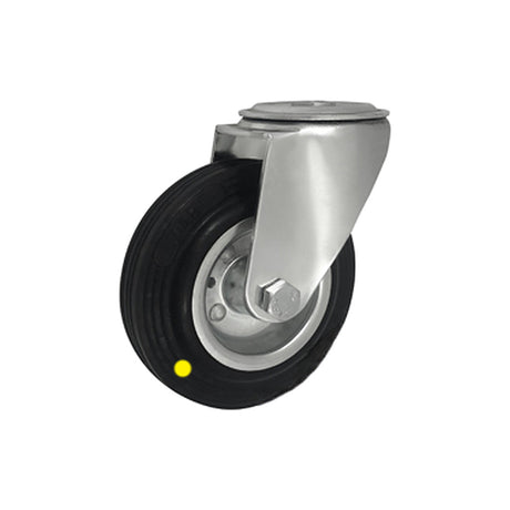 Koło elektrostatyczne metalowo-gumowe 125 mm w obudowie skrętnej z otworem 27M/10-AS
