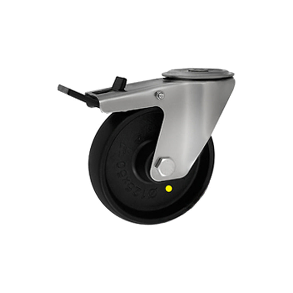Koło elektrostatyczne 125 mm w obudowie nierdzewnej z otworem i hamulcem 27MBX9H/10-AS