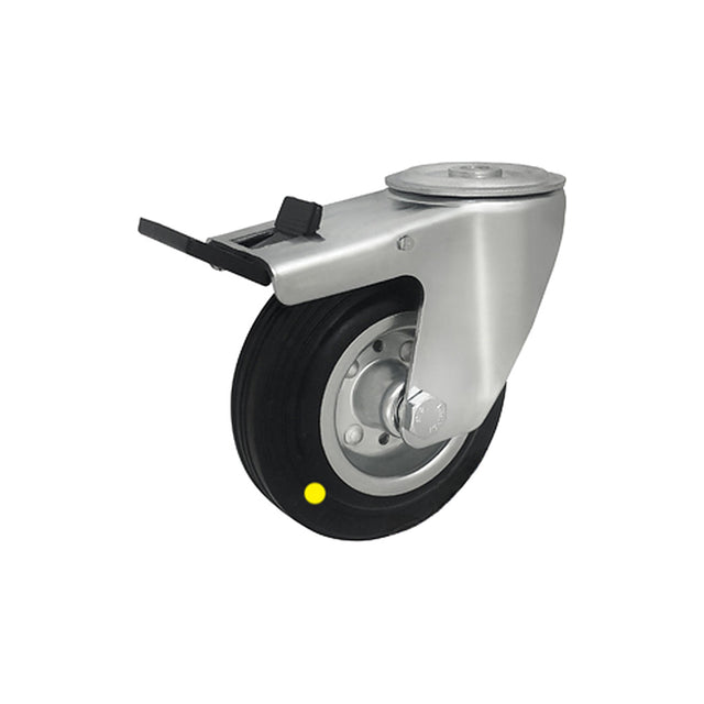 Koło elektrostatyczne metalowo-gumowe 125 mm w obudowie z otworem i hamulcem 27MH-AS