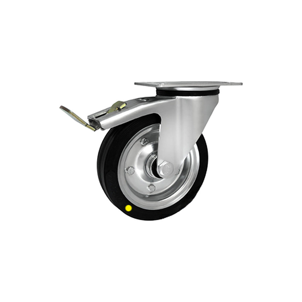 Koło elektrostatyczne metalowo-gumowe 160 mm w obudowie skrętnej z hamulcem 45NWH-AS