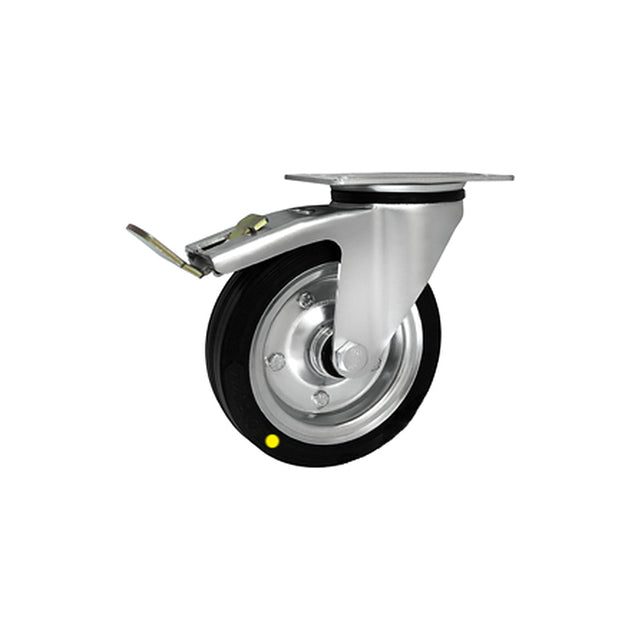 Koło elektrostatyczne metalowo-gumowe 160 mm w obudowie skrętnej z hamulcem 45NWH-AS