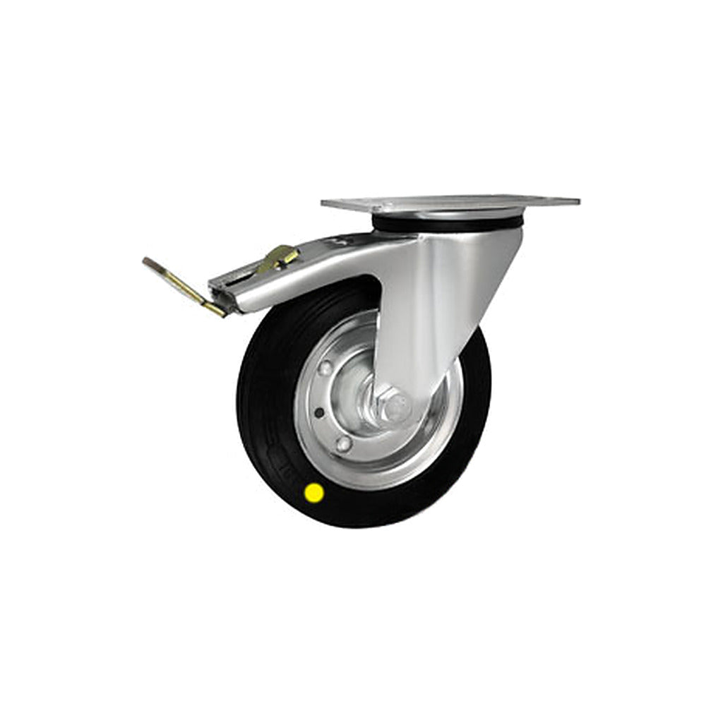 Koło elektrostatyczne metalowo-gumowe 160 mm w obudowie skrętnej z hamulcem 45WH-AS