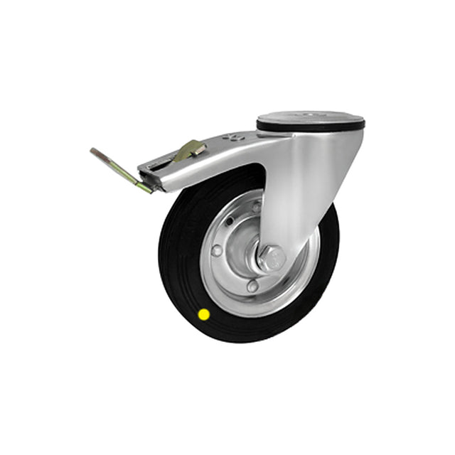 Koło elektrostatyczne metalowo-gumowe 160 mm w obudowie z otworem i hamulcem 47H-AS