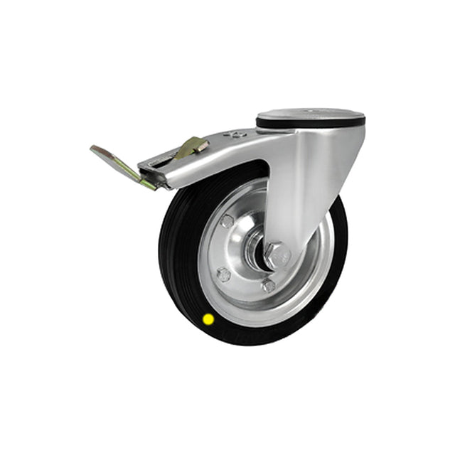 Koło elektrostatyczne metalowo-gumowe 160 mm w obudowie z otworem i hamulcem 47NH-AS