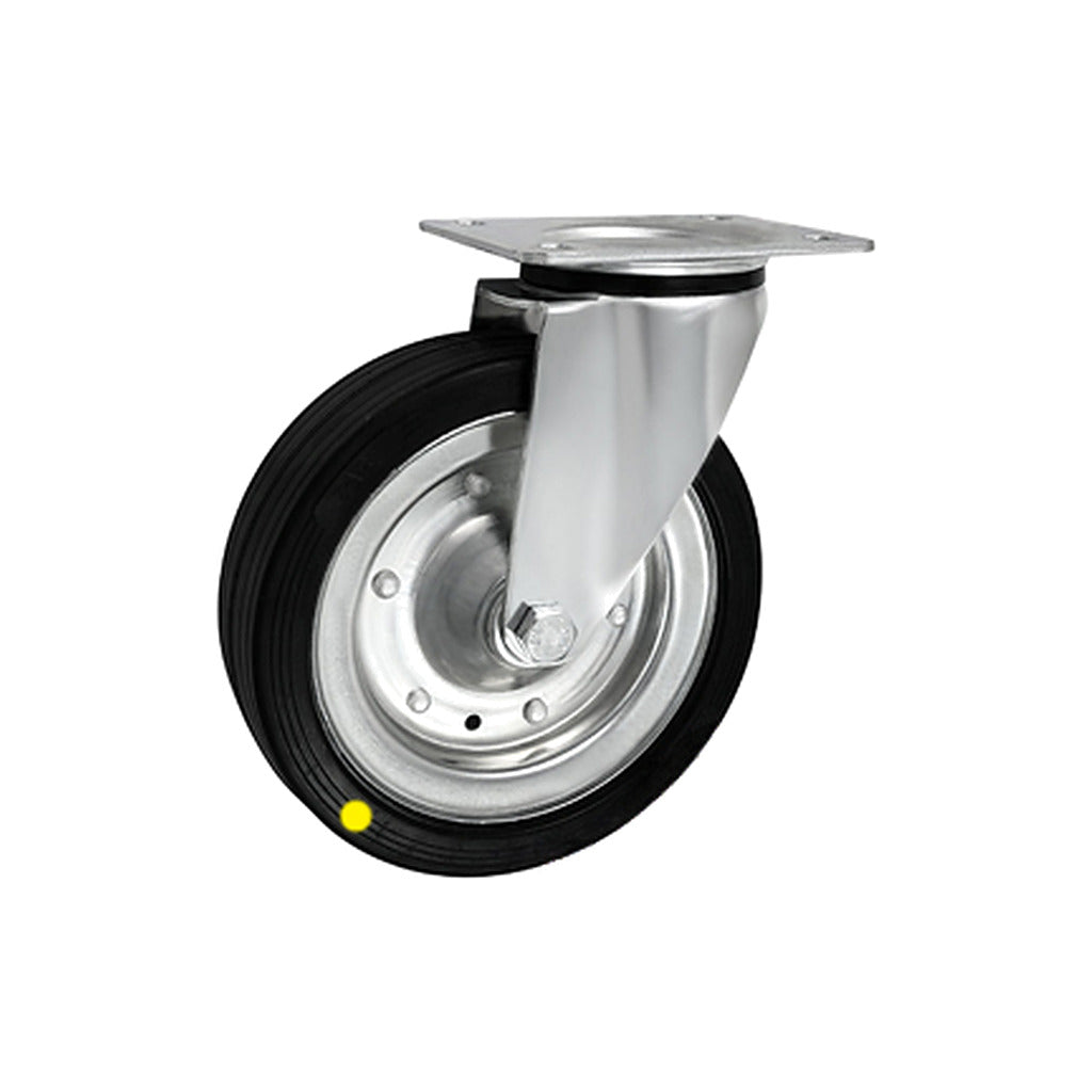 Koło elektrostatyczne metalowo-gumowe 200 mm w obudowie skrętnej 62F-AS