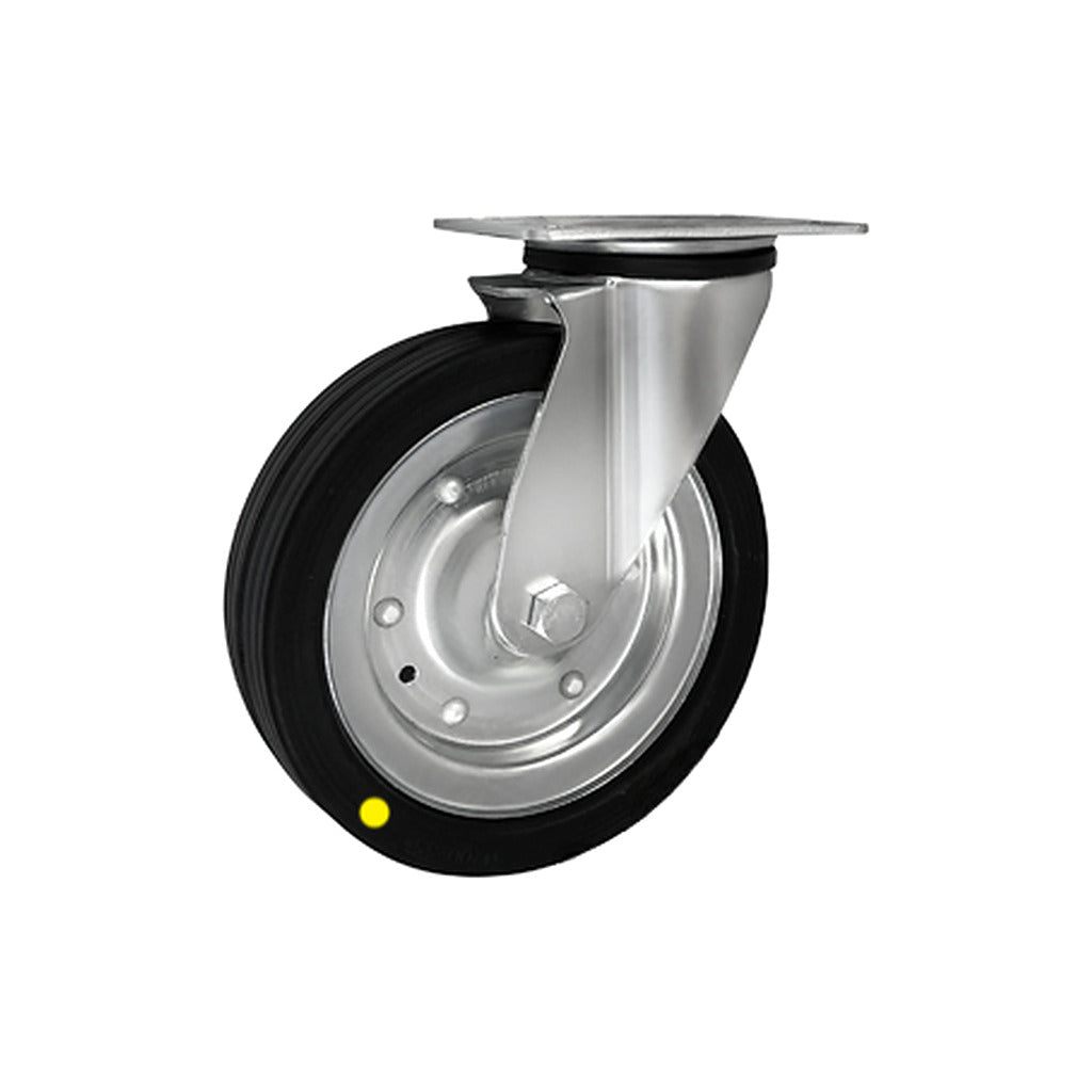 Koło elektrostatyczne metalowo-gumowe 200 mm w obudowie skrętnej 62FW-AS