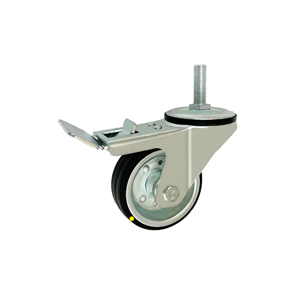 Koło elektrostatyczne metalowo-gumowe 80 mm w obudowie z trzpieniem M12x35 i hamulcem 7H*M12-AS
