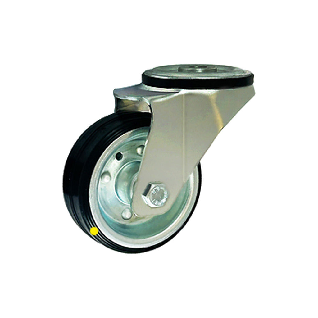 Koło elektrostatyczne metalowo-gumowe 80 mm w obudowie skrętnej z otworem 8-AS
