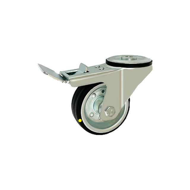 Koło elektrostatyczne metalowo-gumowe 80 mm w obudowie z otworem i hamulcem 8H/10-AS