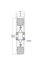 Koło elektrostatyczne metalowo-gumowe 250 mm otwór 20 mm 90Ł-AS, rysunek techniczny z wymiarami