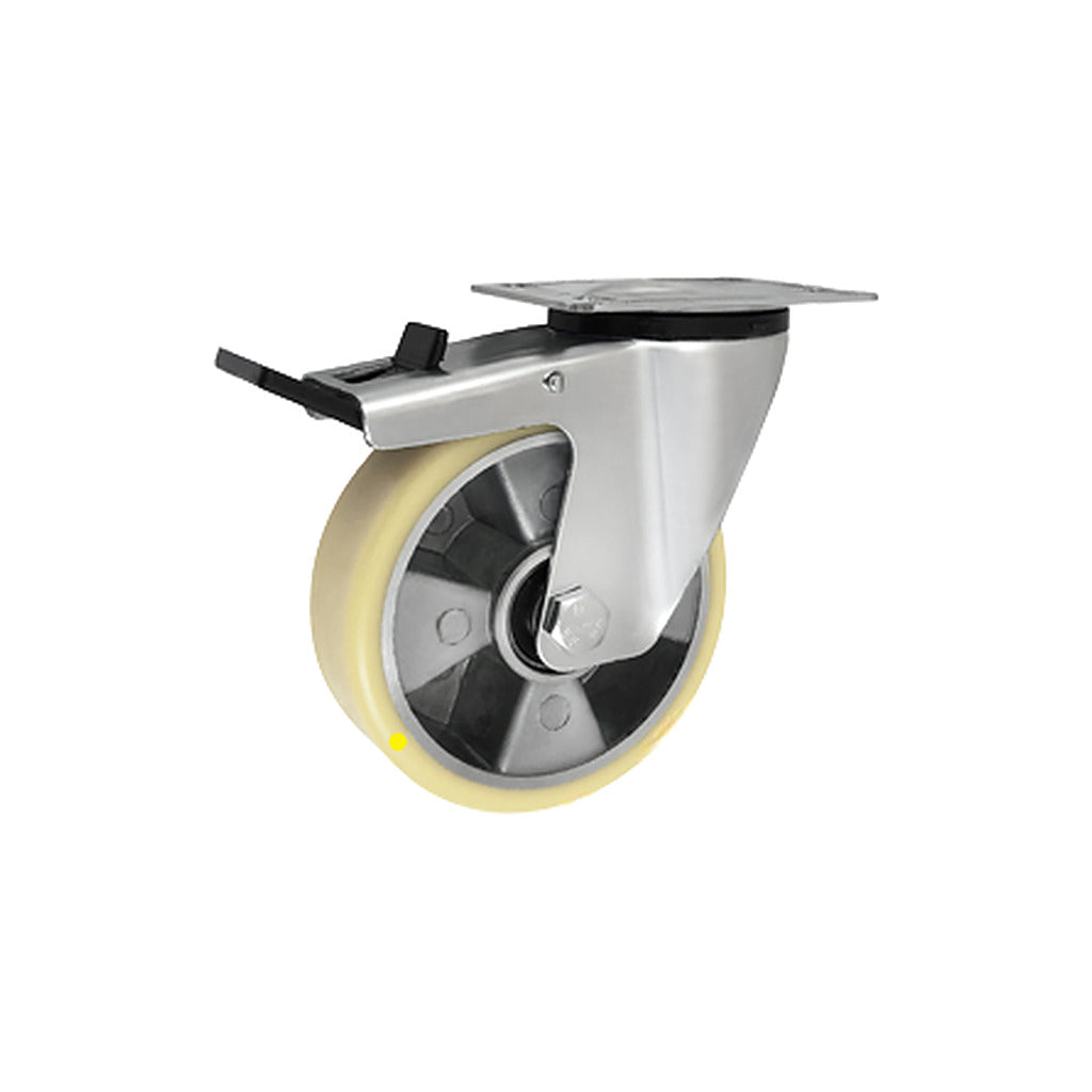 Koło elektrostatyczne aluminiowo-poliuretanowe 125 mm w obudowie skrętnej z hamulcem A25MPH-AS