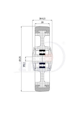 Koło meblowe 125 mm otwór 8 mm M125TŁ, rysunek techniczny z wymiarami