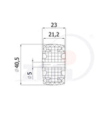 Koło meblowe 40 mm otwór 5 mm M40T, rysunek techniczny z wymiarami