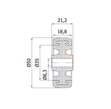 Koło meblowe tworzywowo-poliuretanowe 50 mm otwór 8 mm M50TPU, rysunek techniczny z wymiarami