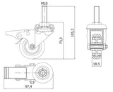 Koło meblowe 50 mm w obudowie z trzpieniem M10x30 i hamulcem M54TH*M10, rysunek techniczny