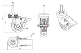 Koło meblowe 50 mm w obudowie z trzpieniem M8x30 i hamulcem M54TH*M8, rysunek techniczny