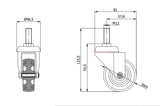 Koło meblowe 64 mm w obudowie z trzpieniem M12x30 M64T*M12, rysunek techniczny z wymiarami