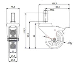 Koło meblowe 64 mm w obudowie z trzpieniem M12x30 i hamulcem M64TH*M12, rysunek techniczny