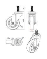 Koło meblowe tworzywowo-poliuretanowe 75 mm w obudowie z trzpieniem M12x30 M74TPU*M12, rysunek techniczny z wymiarami