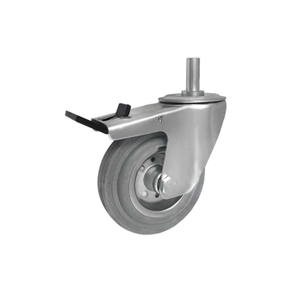 Koło metalowo-gumowe 125 mm w obudowie z trzpieniem ø15x35 i hamulcem 26MSH*15