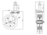 Koło metalowo-gumowe 160 mm w obudowie z trzpieniem ø27x65 44N*27, rysunek techniczny z wymiarami