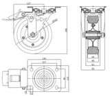 Koło metalowo-gumowe 160 mm w obudowie skrętnej z hamulcem 45NWH, rysunek techniczny z wymiarami