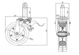 Koło metalowo-gumowe 160 mm w obudowie z trzpieniem ø27x65 i hamulcem 46NH*27, rysunek techniczny