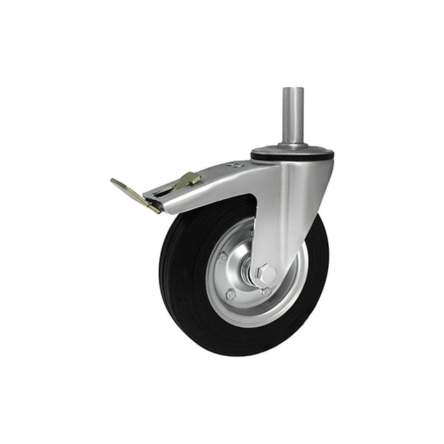 Koło metalowo-gumowe 200 mm w obudowie z trzpieniem ø25x65 i hamulcem 66NH*25