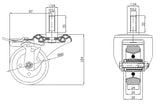 Koło metalowo-gumowe 80 mm w obudowie z trzpieniem M12x35 i hamulcem 7SH*M12, rysunek techniczny