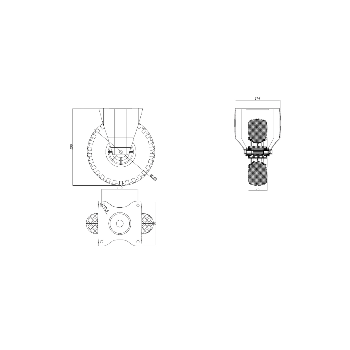 Koło fi 260mm pełne piankowe w obudowie - 2603TP